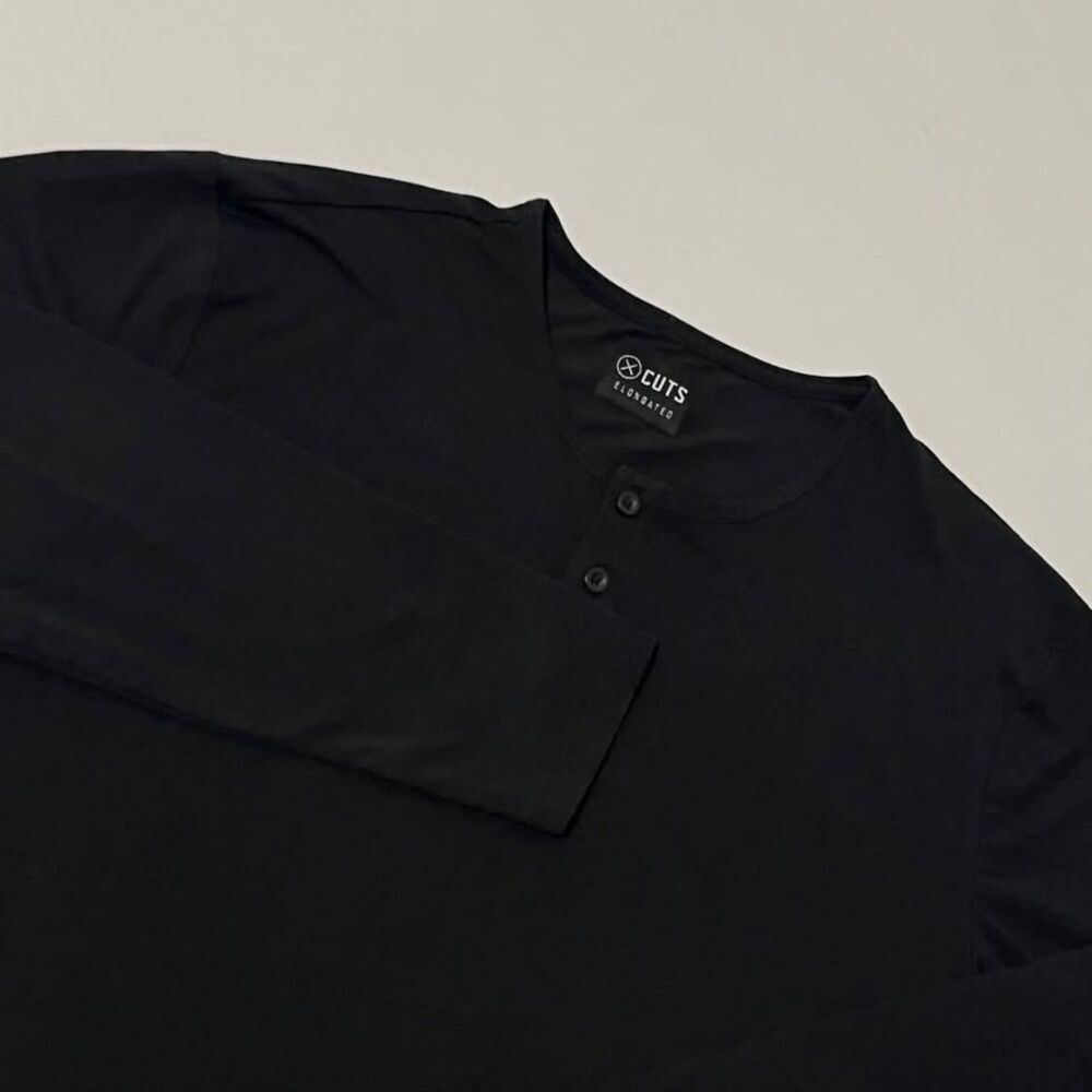 CUTS Clothing Men's L Elongated Henley Black Long Sleeve PYCA Pro Shirt